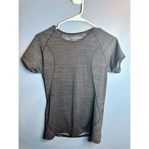 Zyia Active Women's Gray Stripe Crew Neck Short Sleeve Tee Size Medium